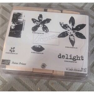 Stampin Up Paint Prints Rubber Stamp Set Wood Block Flowers Retired 2005